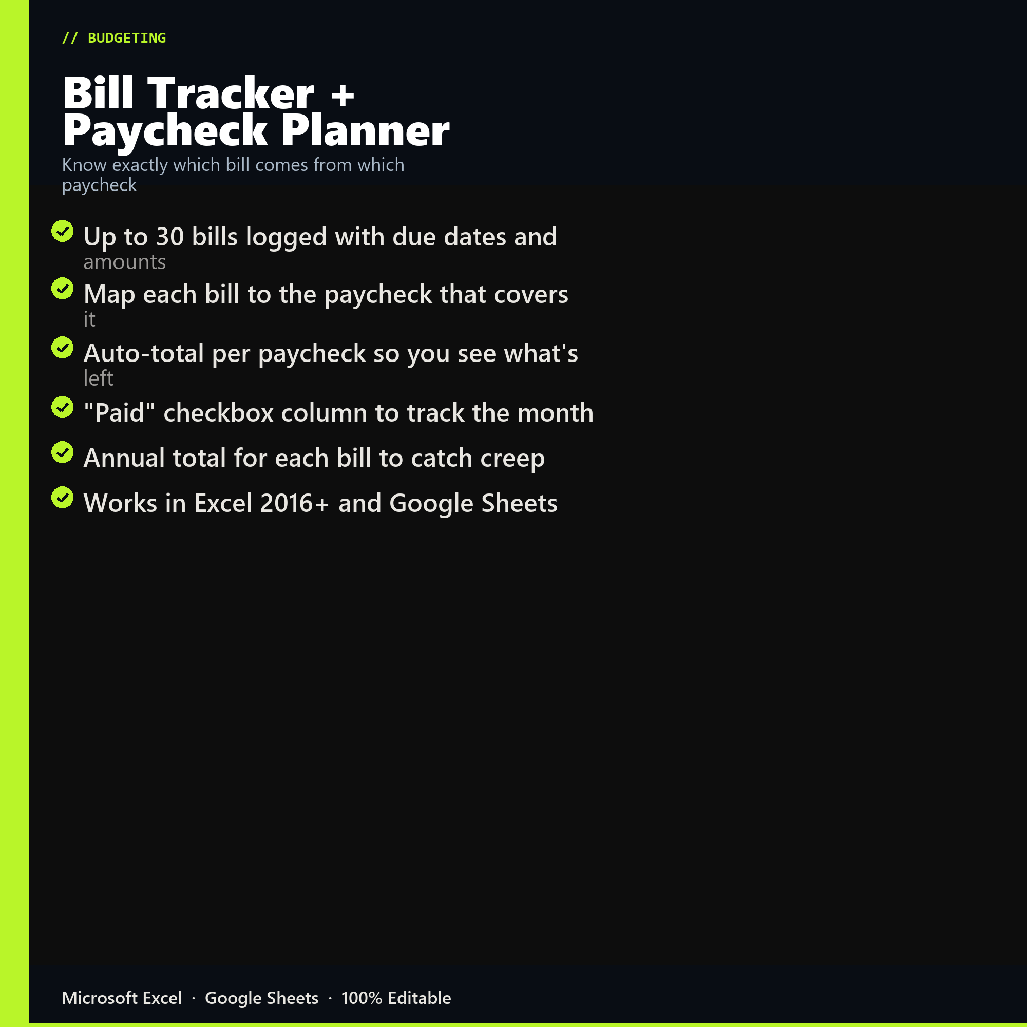 Bill Tracker + Paycheck Planner features overview