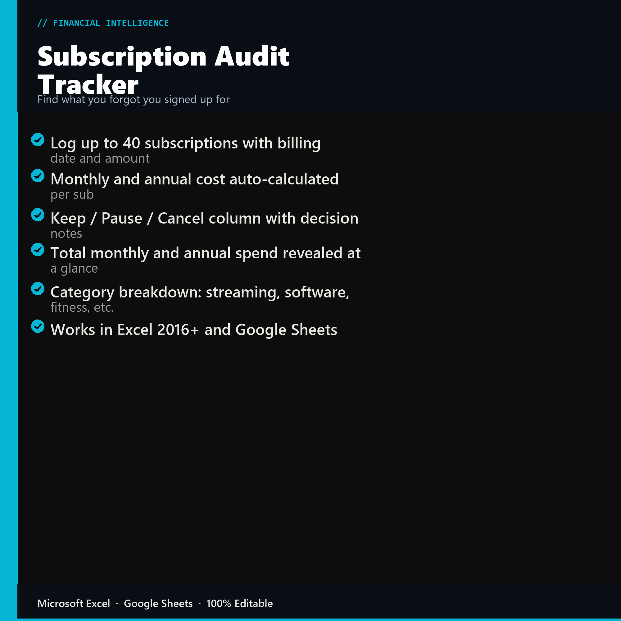 Subscription Audit Tracker features overview